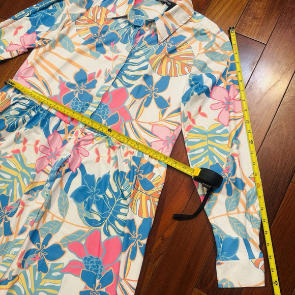 NWT Tolani Blue Tropica Maxi Dress Size:S Pocket Floral Button Front Long Sleeve - Picture 8 of 15